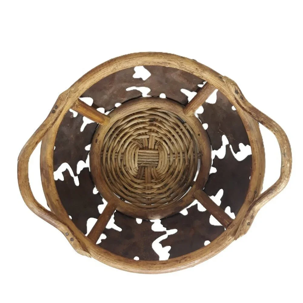 Handmade Wood, Metal Leaves, Raw Edge Basket Rustic Cottagecore Prairie Boho